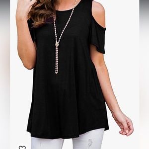 Cold Shoulder 3/4 Sleeve Swing Tunic Top XL Black
